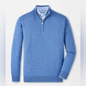 Peter Millar Ocean Blue Canton Stripe Quarter-Zip MF24ES53 Sweater Pullover